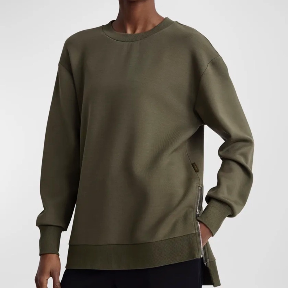 Varley Charter Oversized Tunic Zip Side Crew Neck Sweatshirt Dark Green XSmall
